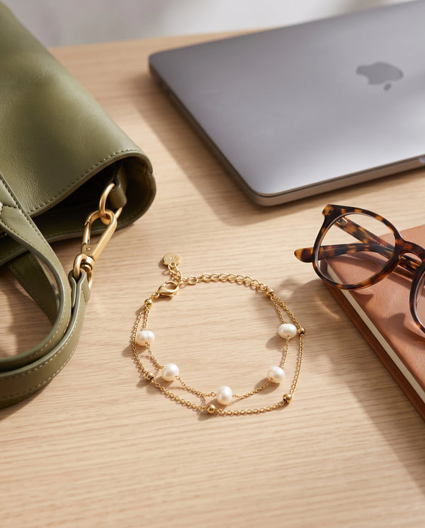 Elegant Gold-Plated Chain Link Pearl Bracelet