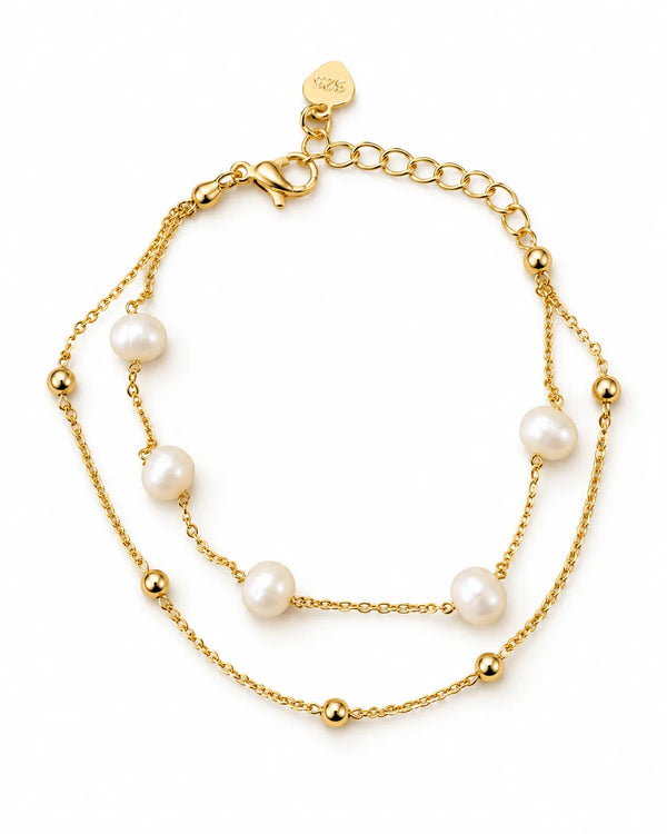 Elegant Gold-Plated Chain Link Pearl Bracelet