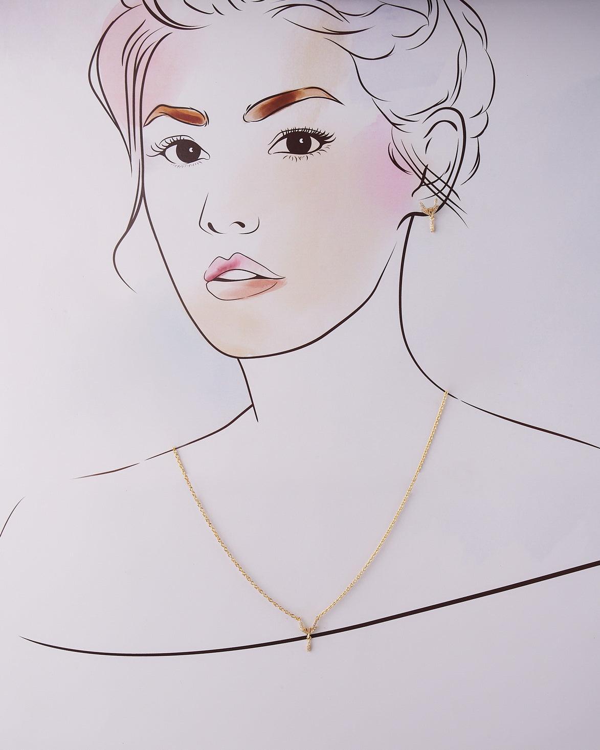 A cute pendant matched with golden polish chain with matching earrings. - Chandrani Pearls
