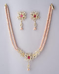 Amara Intricate Floral CZ Pendant Pearl Necklace Set - Chandrani Pearls