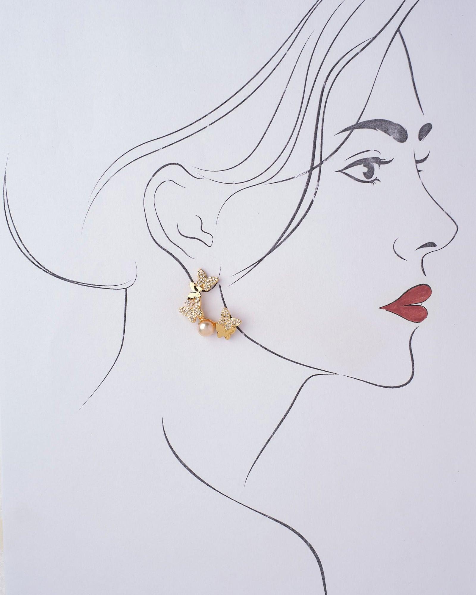 An Autumn Blend Butterfly Delight Pearl Earring - Chandrani Pearls