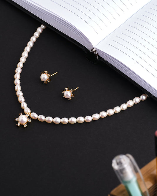 Anshumali-The Sunny Sky Pearl Necklace Set - Chandrani Pearls