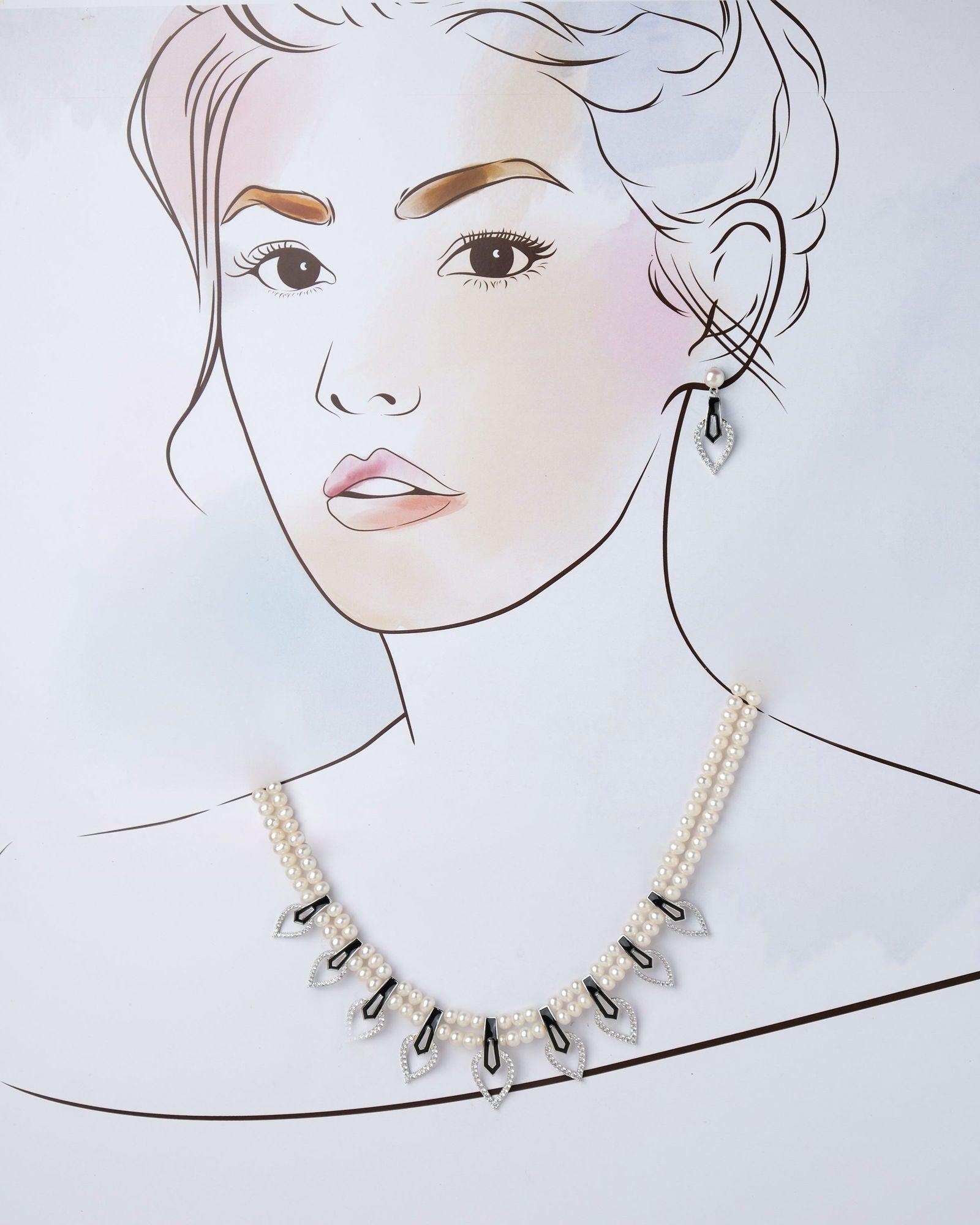 Artistic Leafy Pearl Necklace Set - Chandrani Pearls