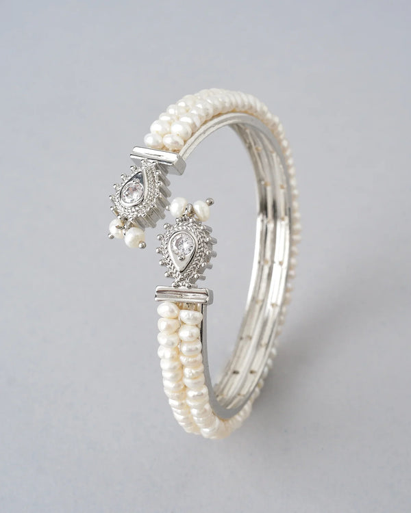 Silver-Plated Pearl and CZ Designer Pearl Bangle