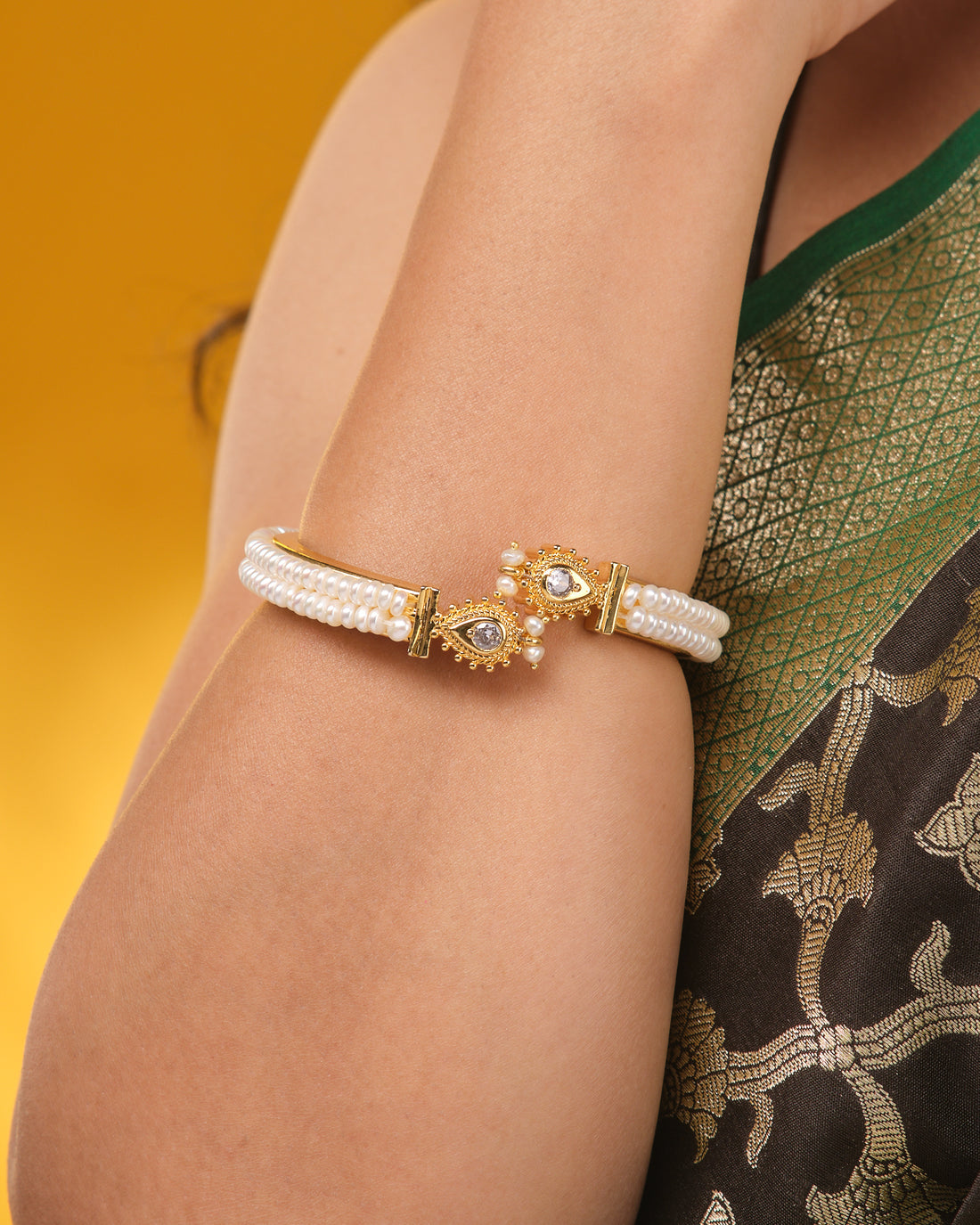 Golden-Plated Pearl and CZ Designer Bangle