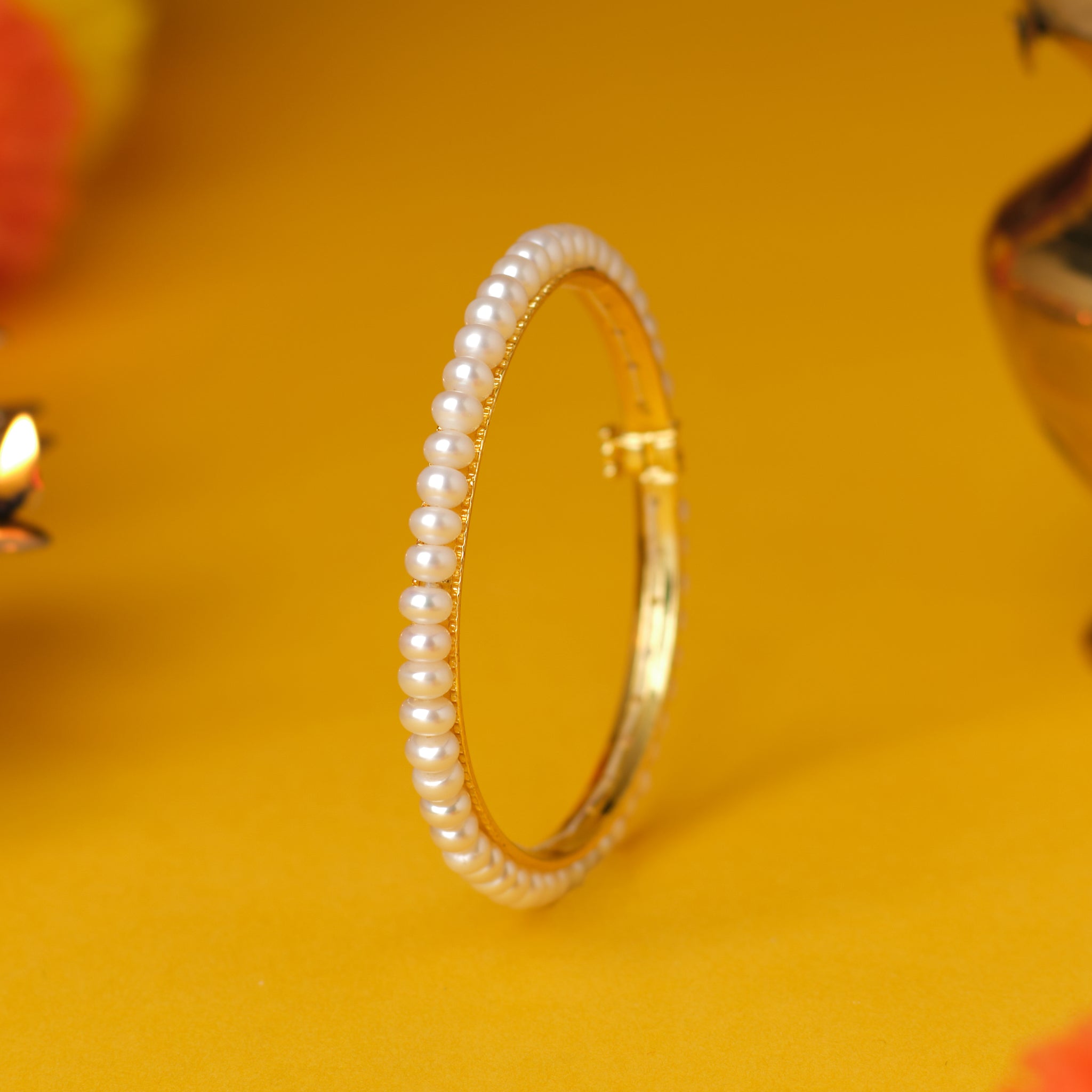 Classic Gold-Plated Pearl Bangle