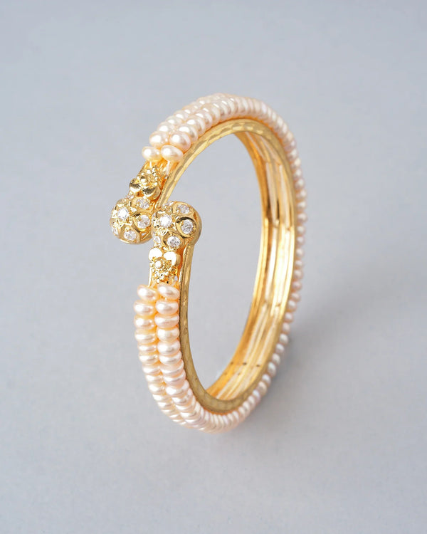 Classic Pearl Bangle with CZ Accents Bridal Perfection