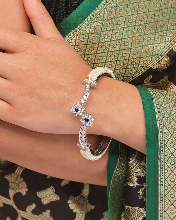 Floral Blossom Pearl CZ Bangle