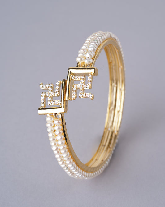 Shubh Swastik Pearl Bangle