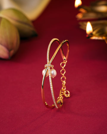 Minimalist Pearl & Zircon Bangle