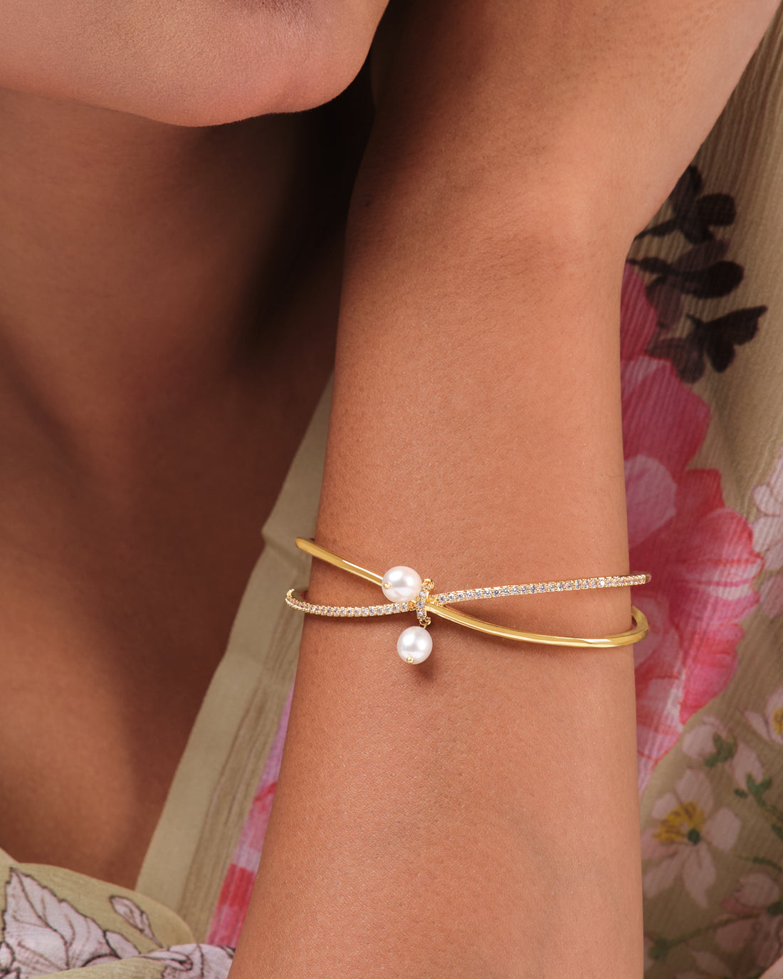 Minimalist Pearl & Zircon Bangle