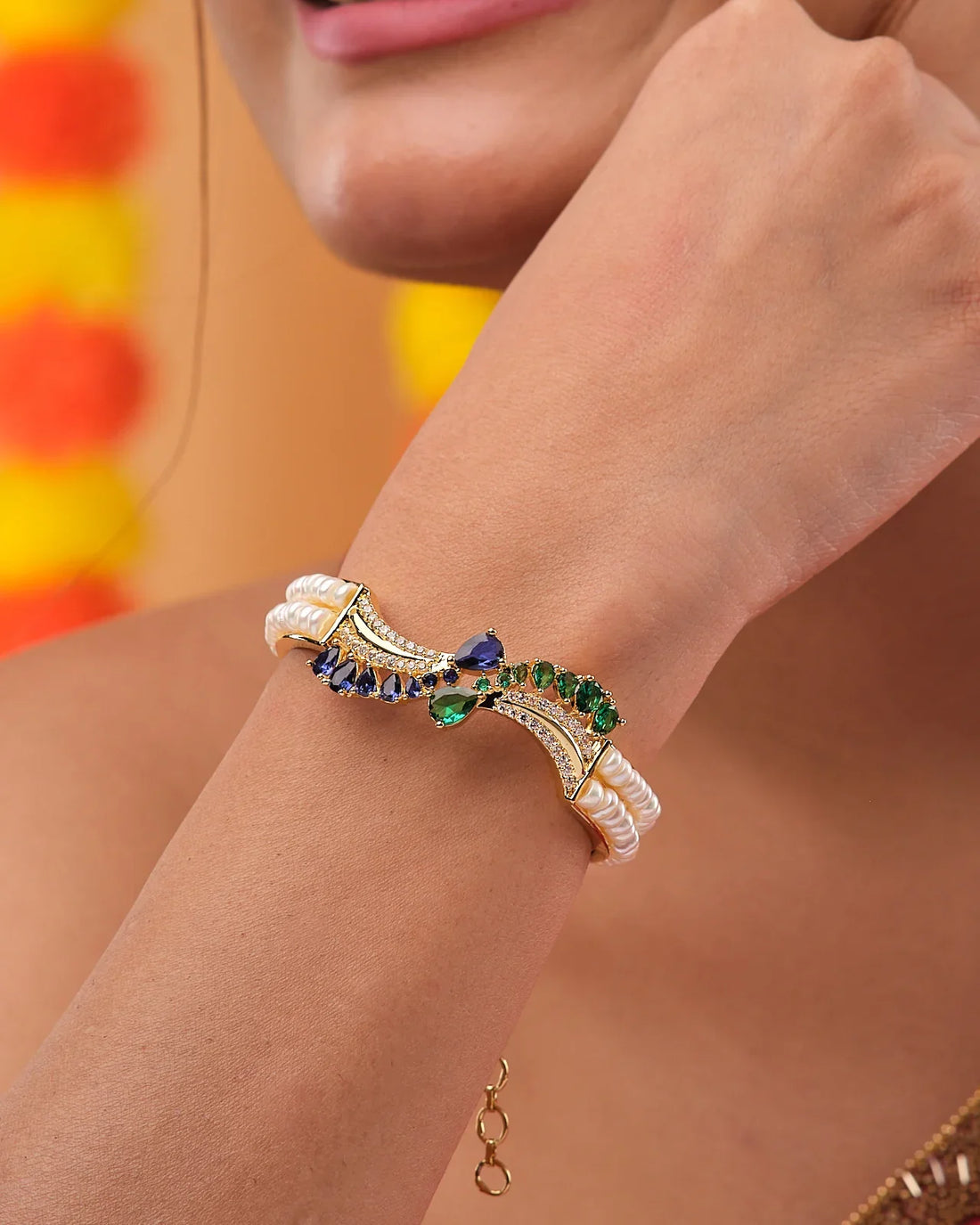 Royal Emerald & Sapphire Pearl Bangle