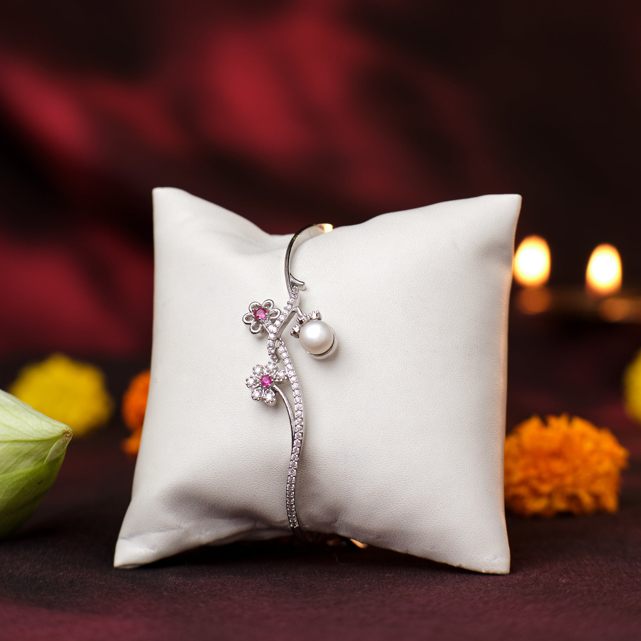 Pretty Floral Pearl Bangle