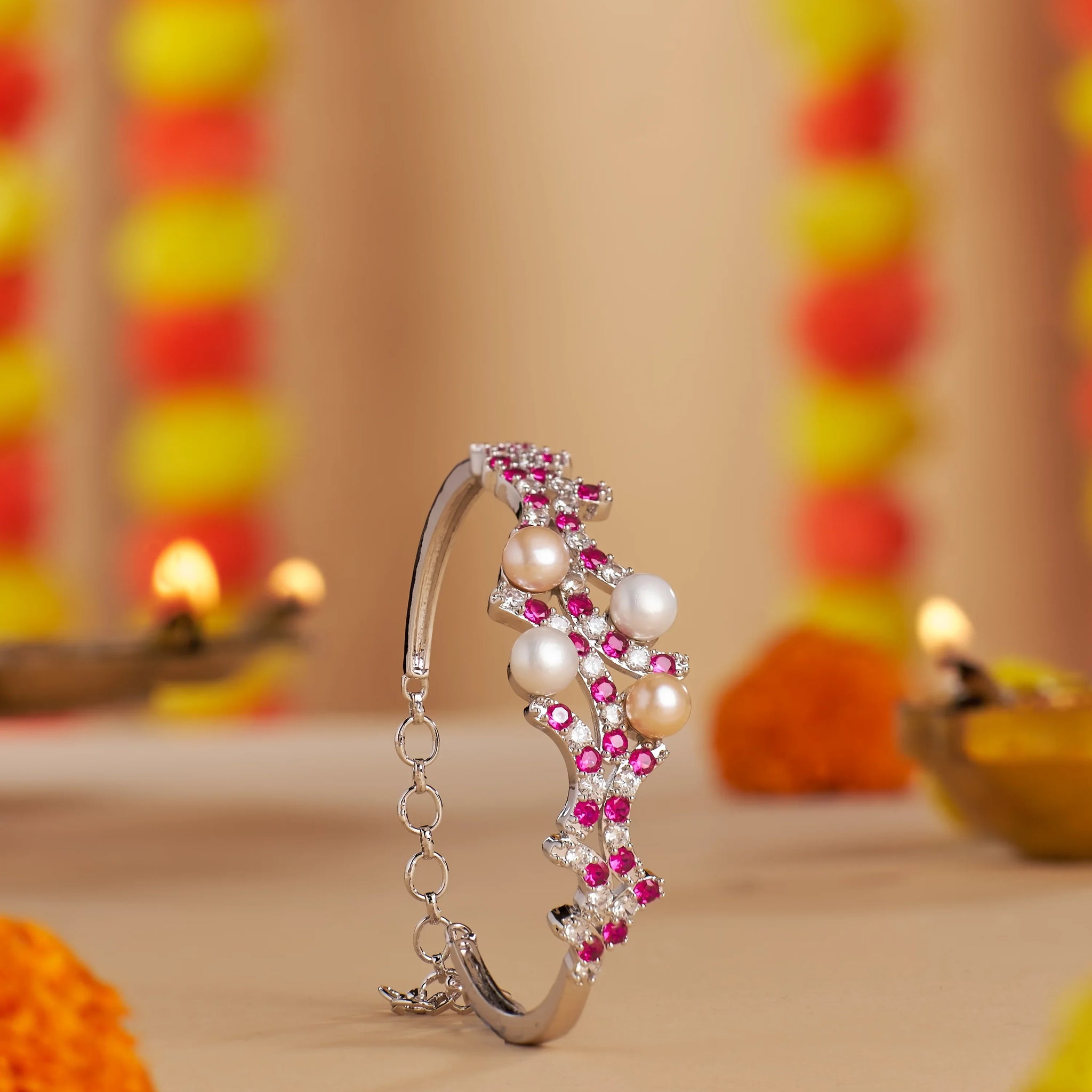 Elegant Pearl & CZ Studded Bangle