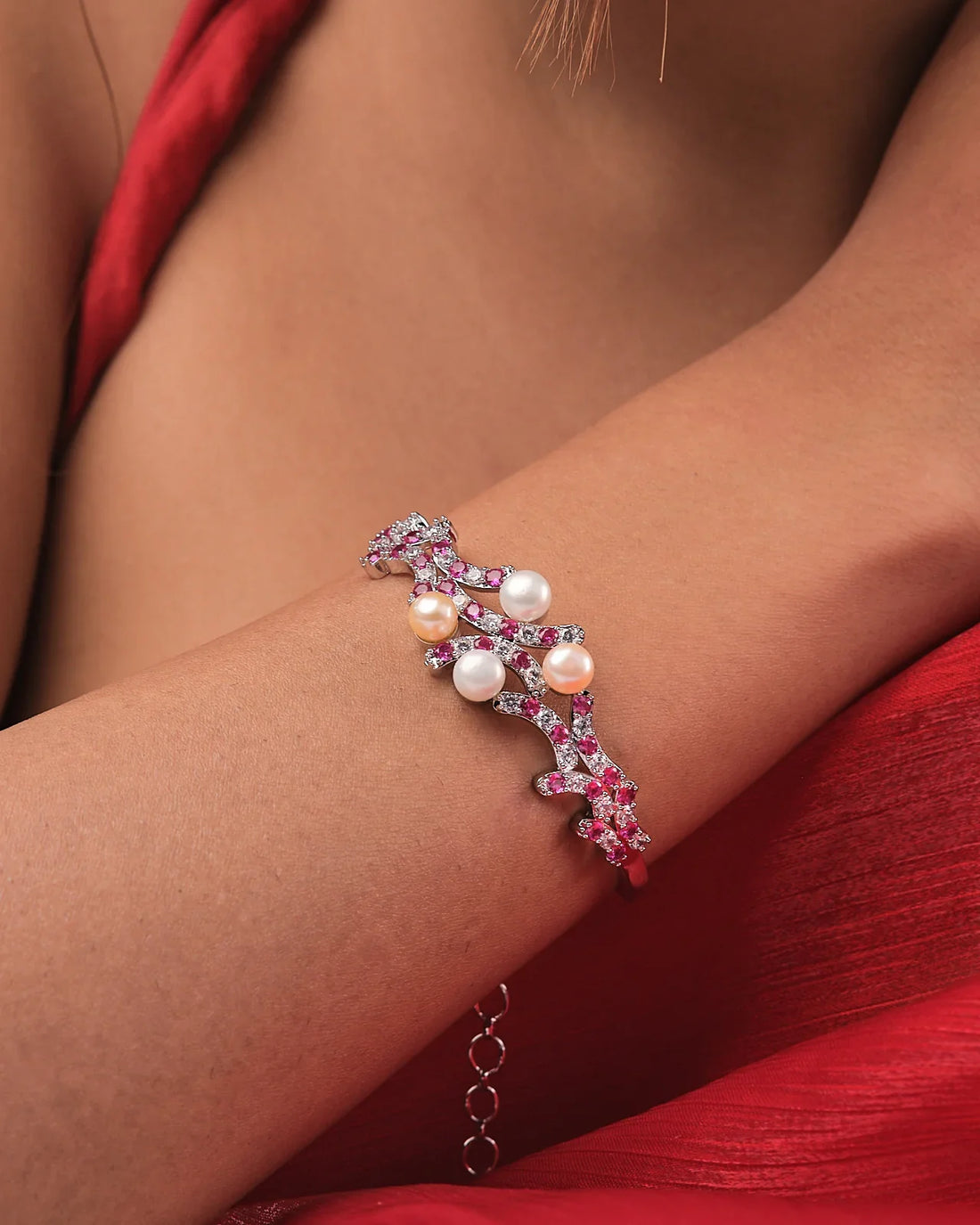 Elegant Pearl & CZ Studded Bangle