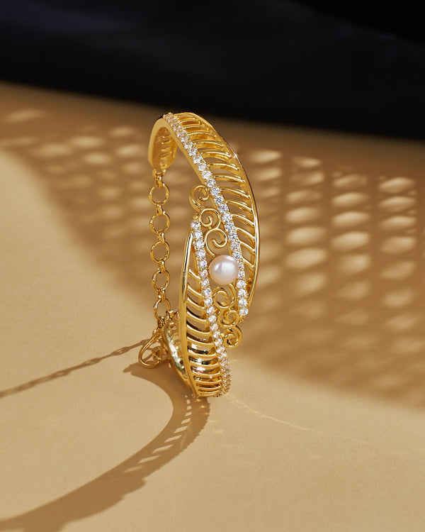 Pearl Scroll CZ Open Bangle
