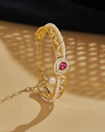 Ruby Halo Pearl CZ Bangle