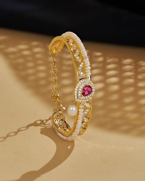 Ruby Halo Pearl CZ Bangle