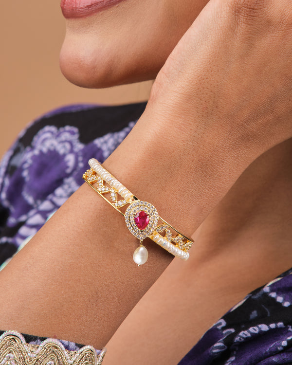 Ruby Halo Pearl CZ Bangle