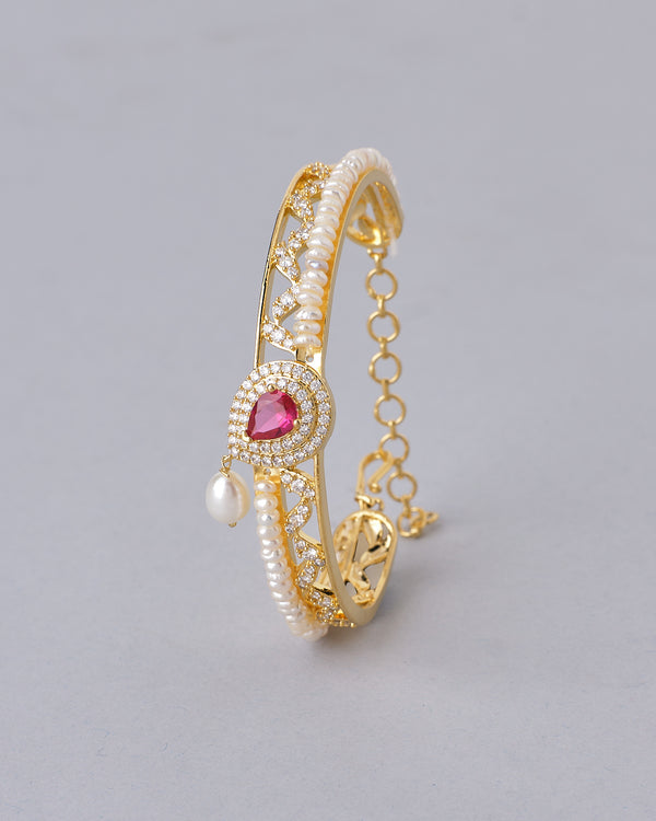 Ruby Halo Pearl CZ Bangle