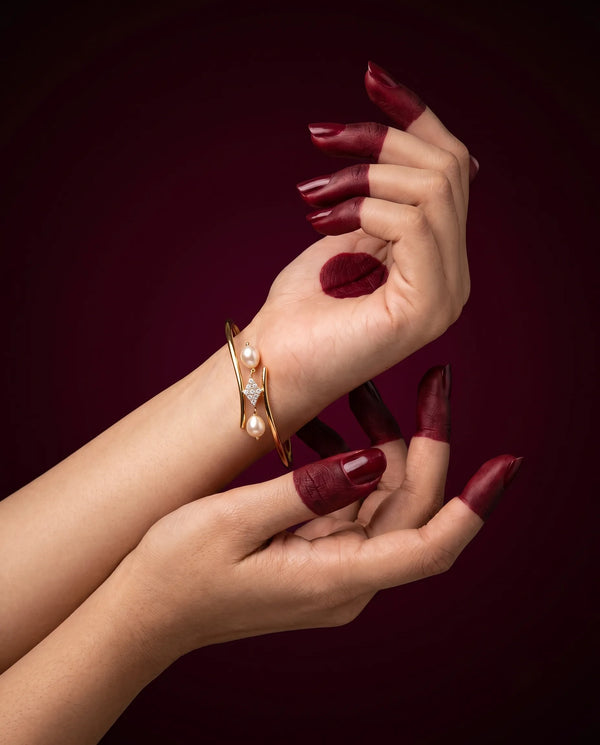 Gold-Tone CZ Bypass Pearl Bangle