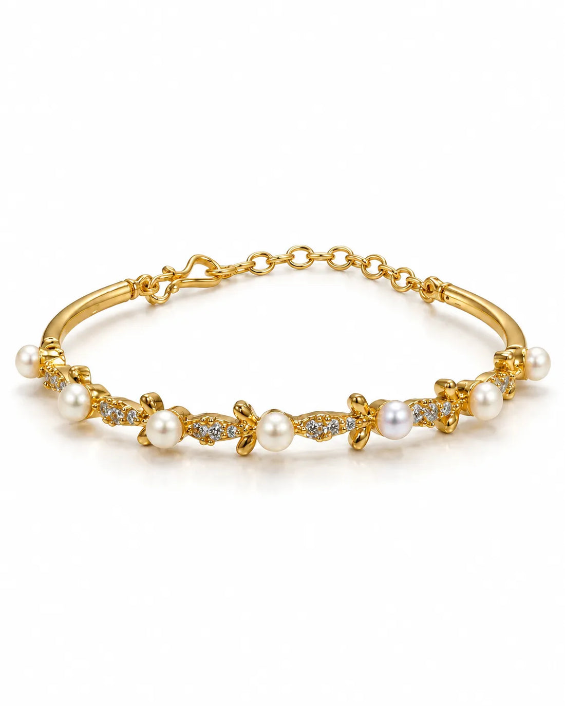 Gold-Tone Floral Pearl & Cubic Zirconia Bangle