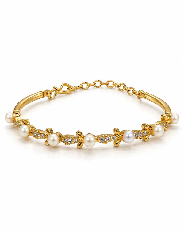 Gold-Tone Floral Pearl & Cubic Zirconia Bangle