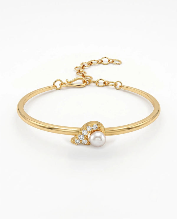 Radiant Crescent Pearl & Cubic Zirconia Gold Plated Bangle