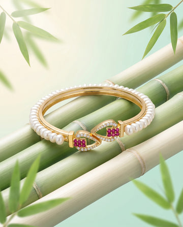 Royal Multi-Gemstone Pearl Mesh Cuff Bangle