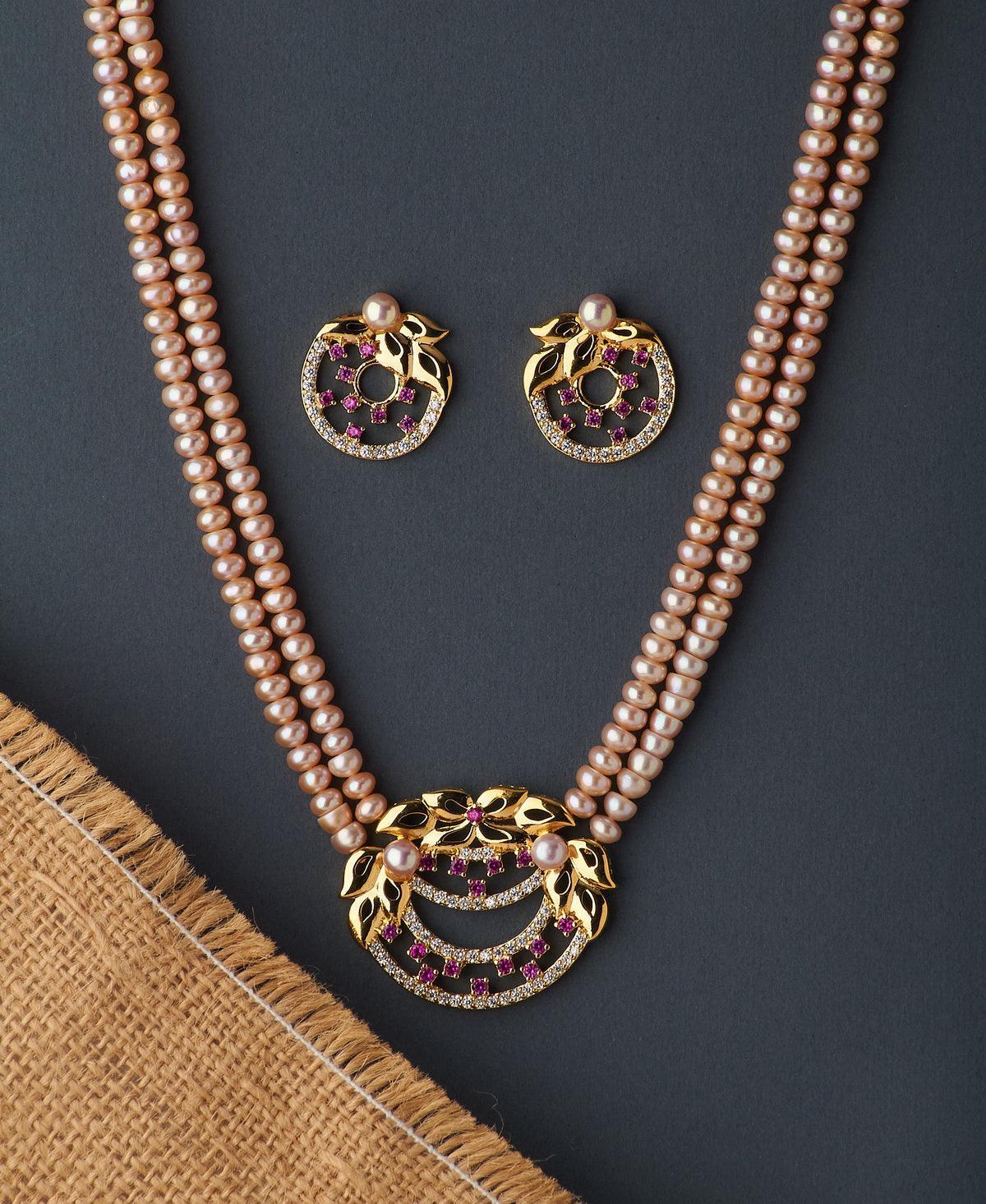 Beautiful Floral Real Pearl Necklace Set - Chandrani Pearls
