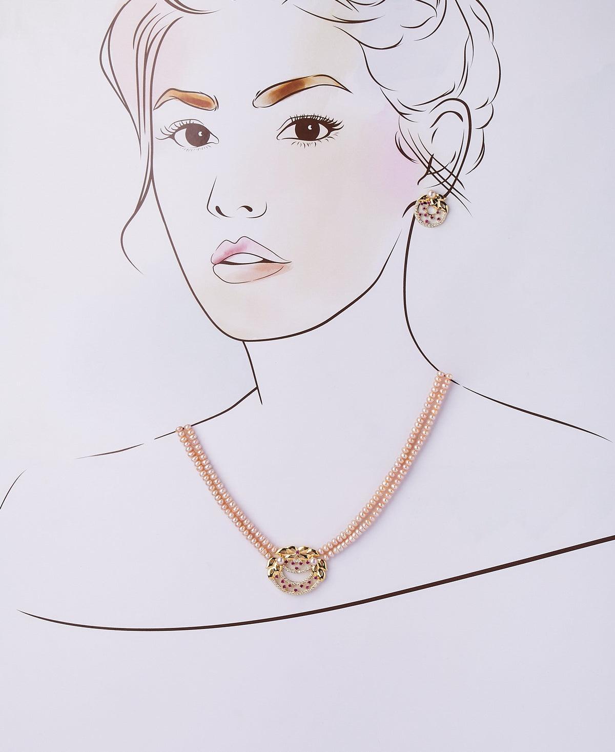 Beautiful Floral Real Pearl Necklace Set - Chandrani Pearls