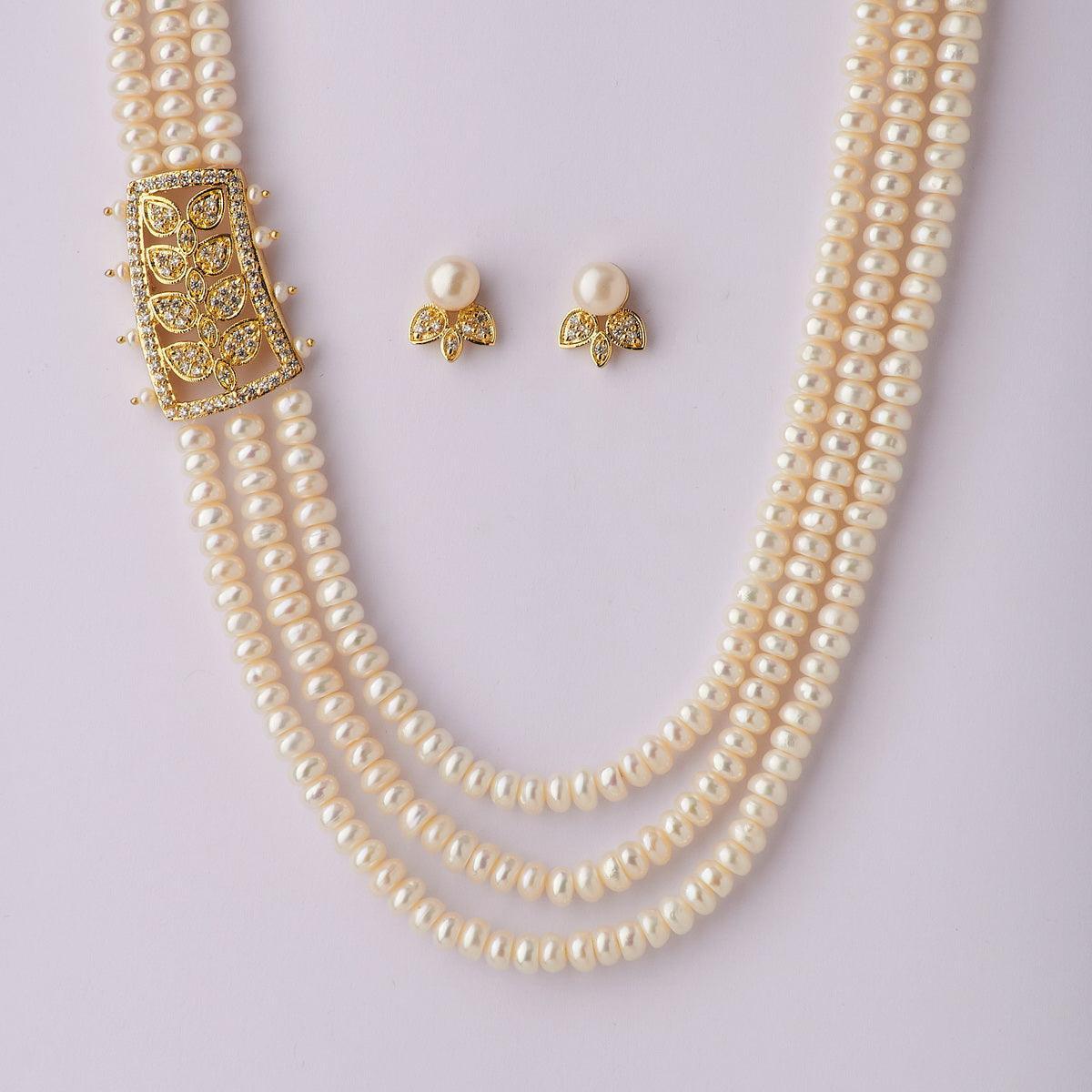 Beautiful Leaf Real Pearl Necklace Set - Chandrani Pearls