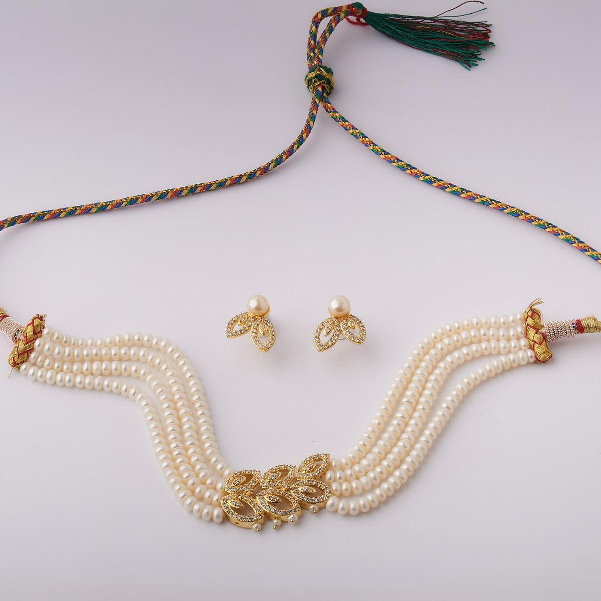 Beautiful Leaf Real Pearl Necklace Set - Chandrani Pearls