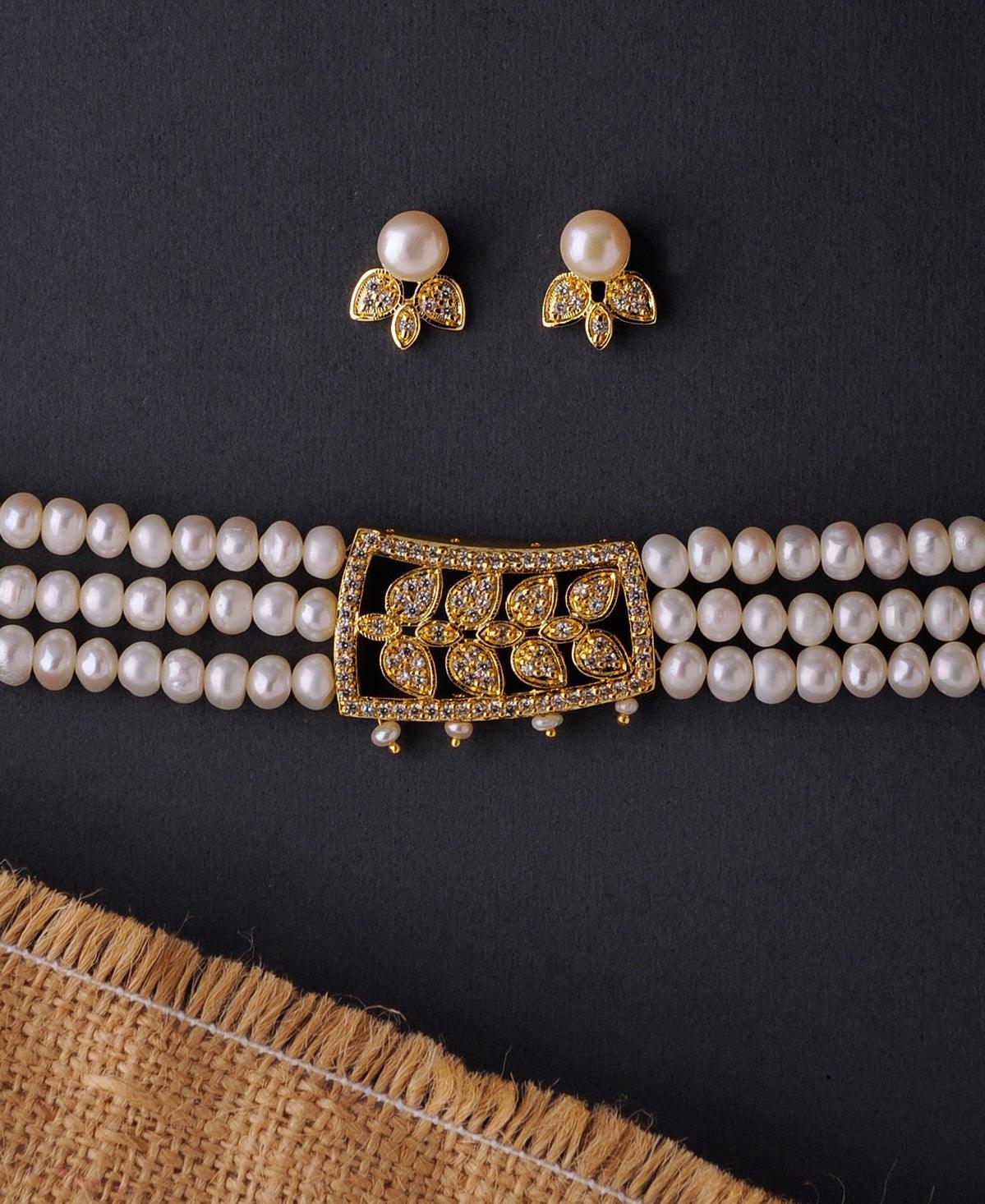 Beautiful Leaf Real Pearl Necklace Set - Chandrani Pearls