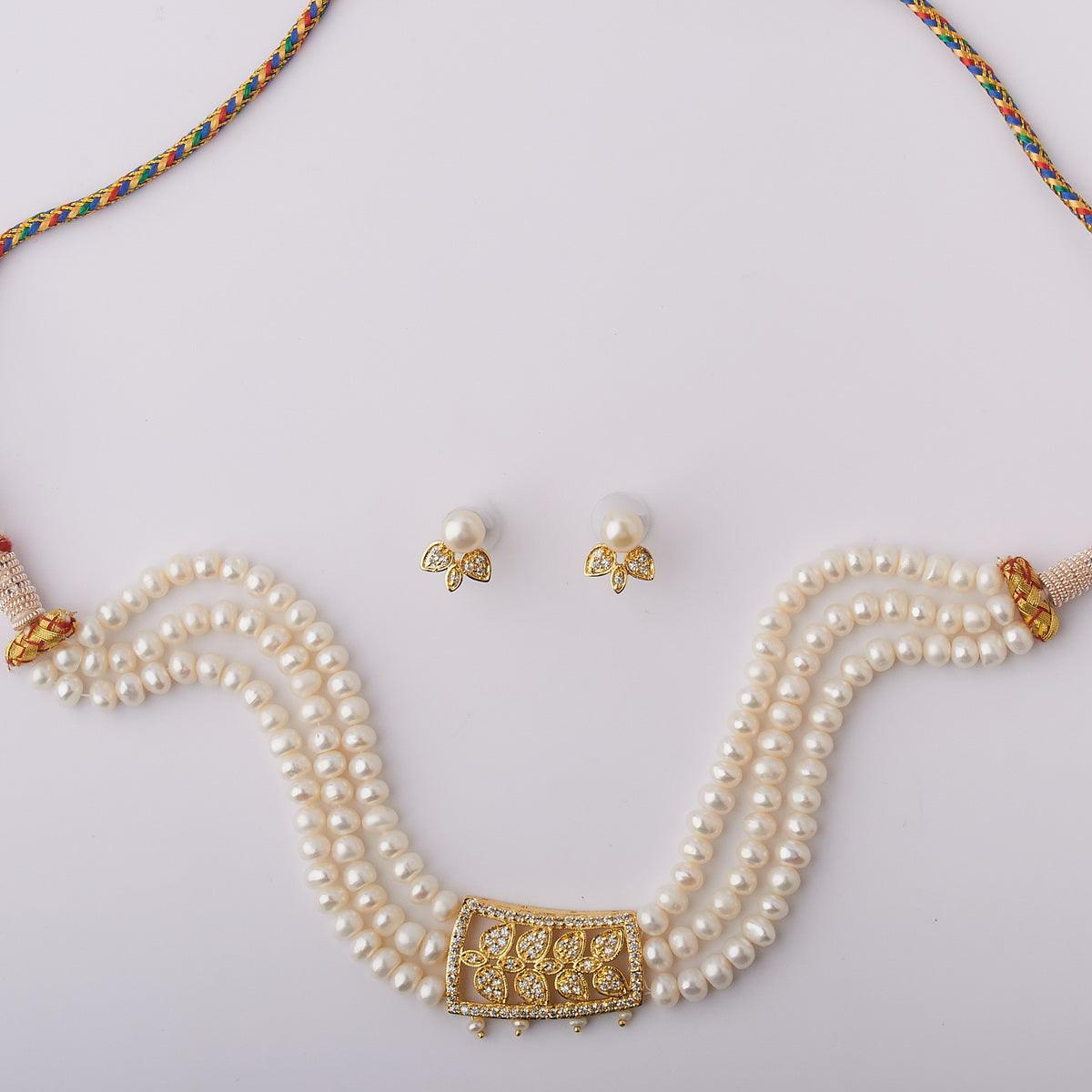 Beautiful Leaf Real Pearl Necklace Set - Chandrani Pearls