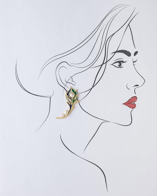 Beautiful Peacock Feather Stone & Pearl Earring - Chandrani Pearls