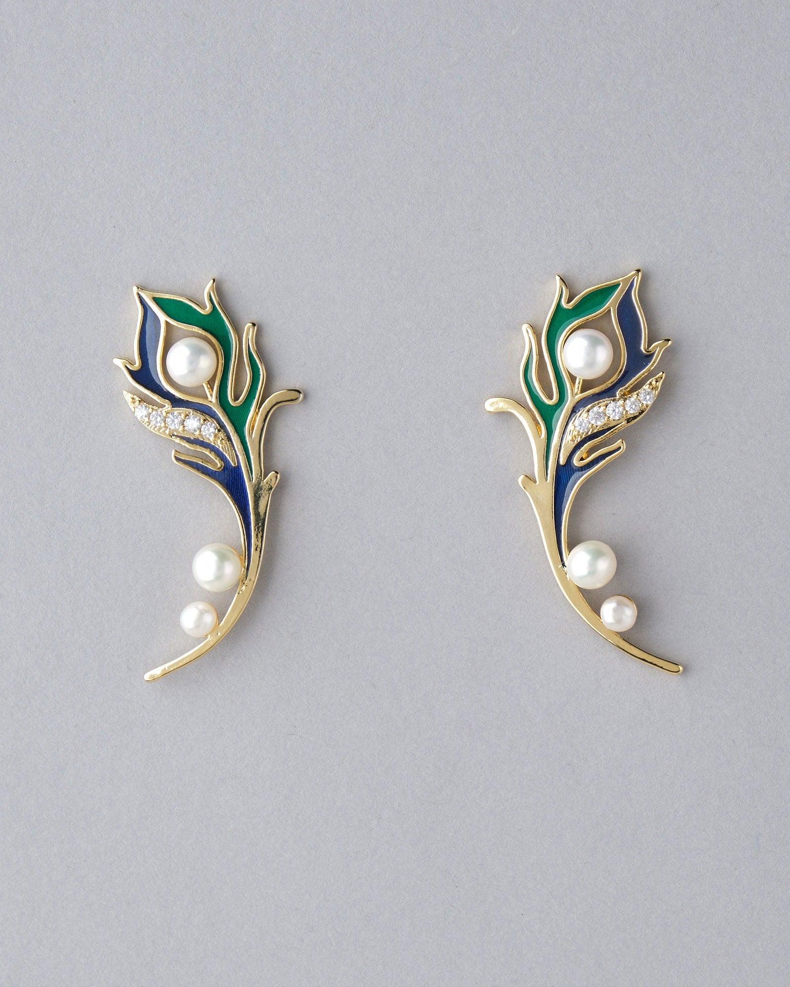 Beautiful Peacock Feather Stone & Pearl Earring - Chandrani Pearls
