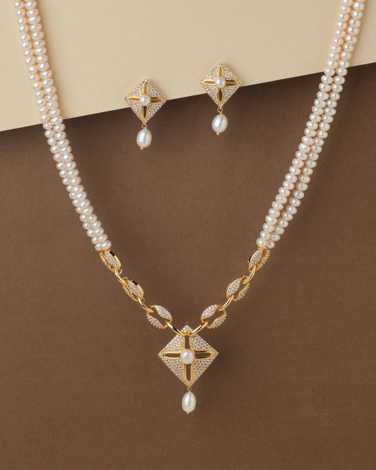 Beautiful Pearl & Stone Stud Necklace Set - Chandrani Pearls