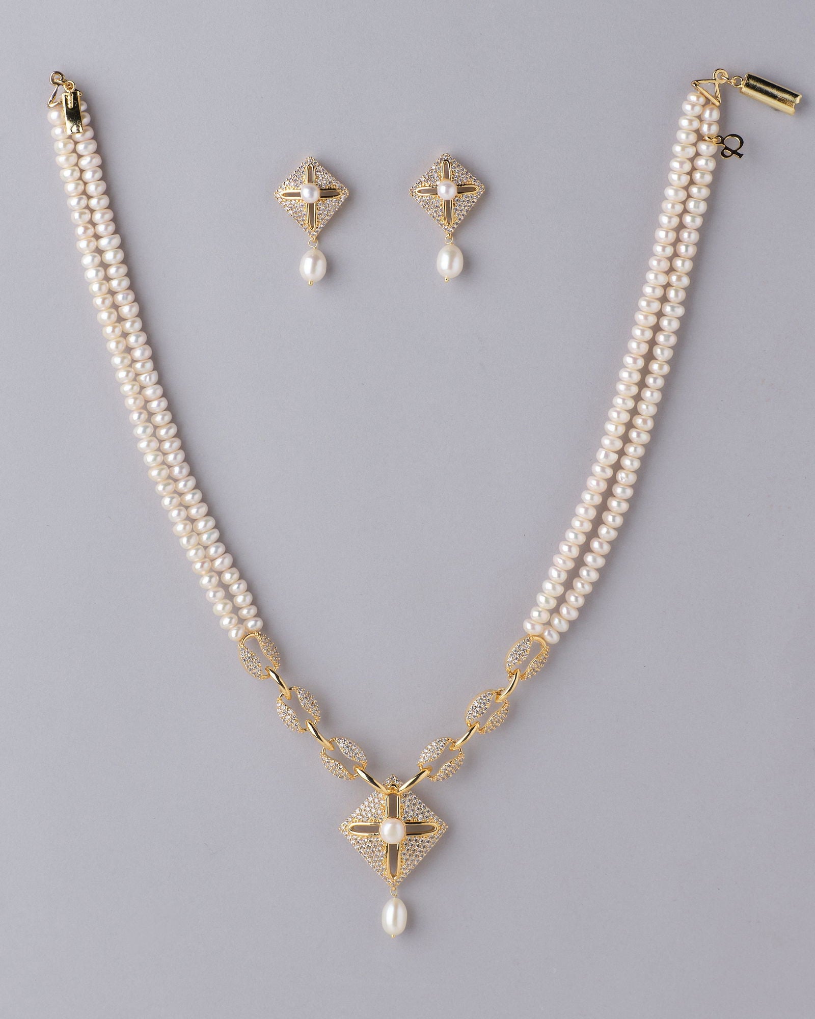 Beautiful Pearl & Stone Stud Necklace Set - Chandrani Pearls