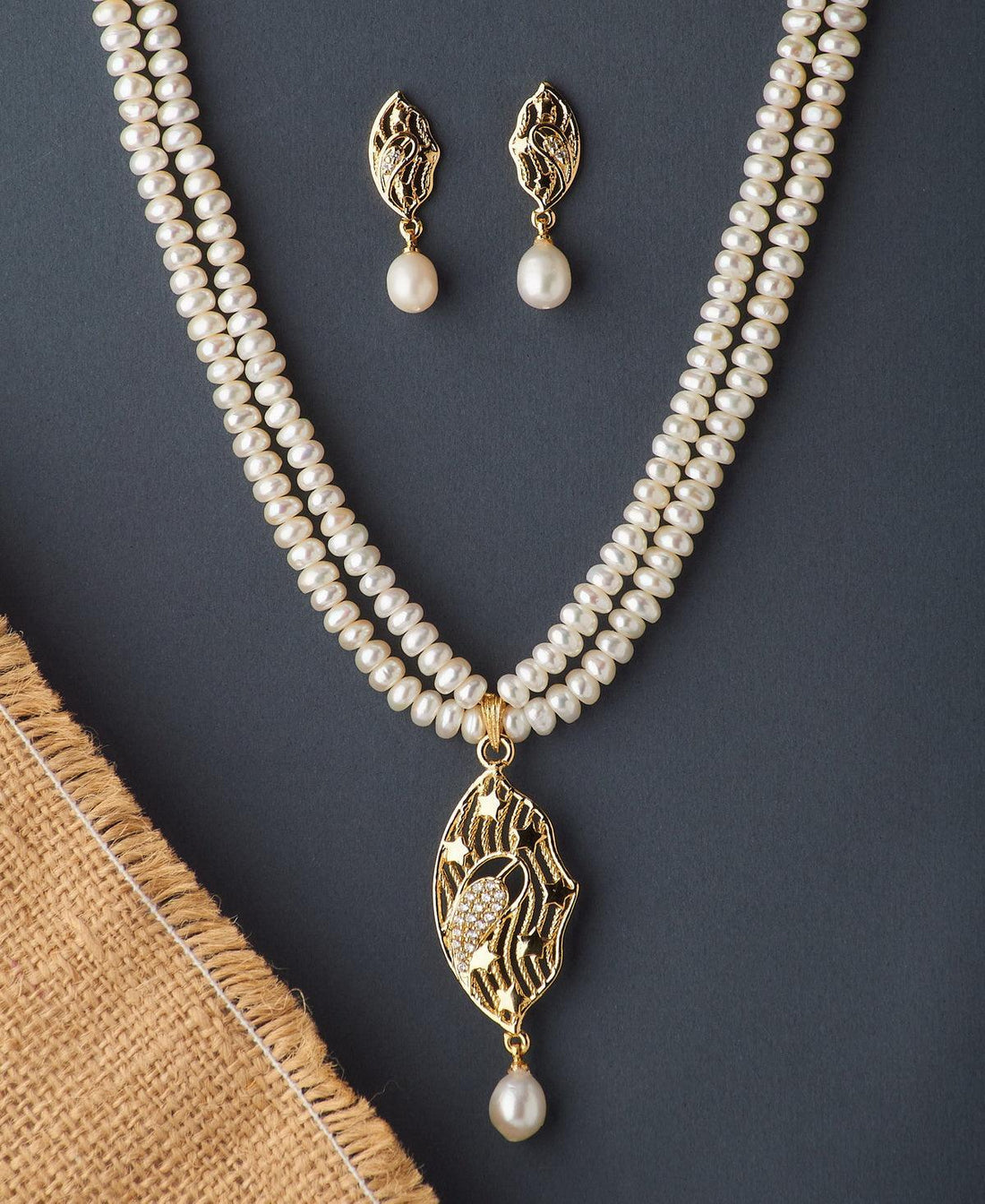 Beautiful Stone Studded Pearl Necklace Set - Chandrani Pearls