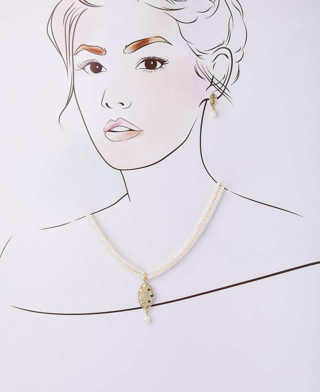 Beautiful Stone Studded Pearl Necklace Set - Chandrani Pearls