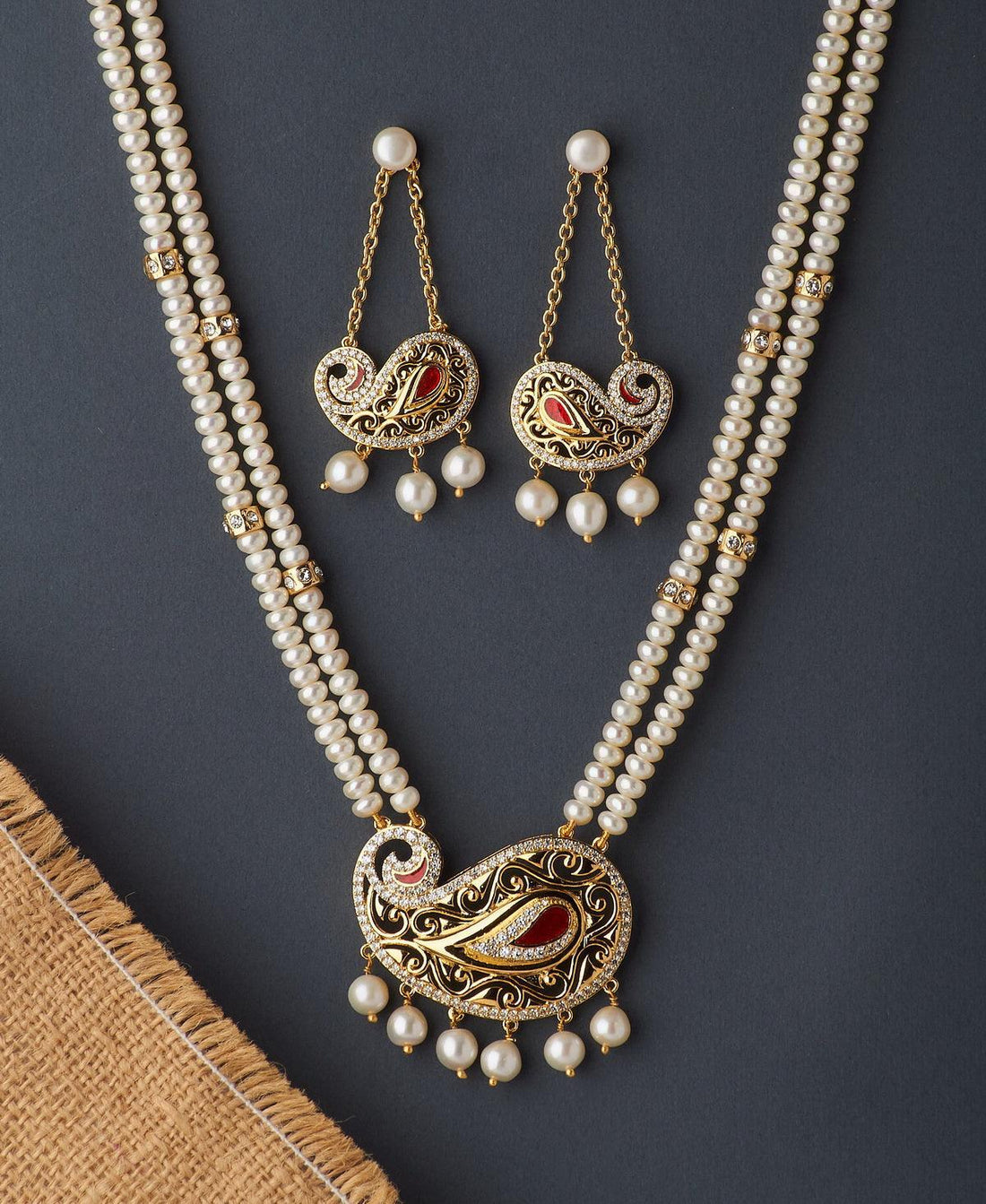 Beautiful Stone Studded Pearl Necklace Set - Chandrani Pearls