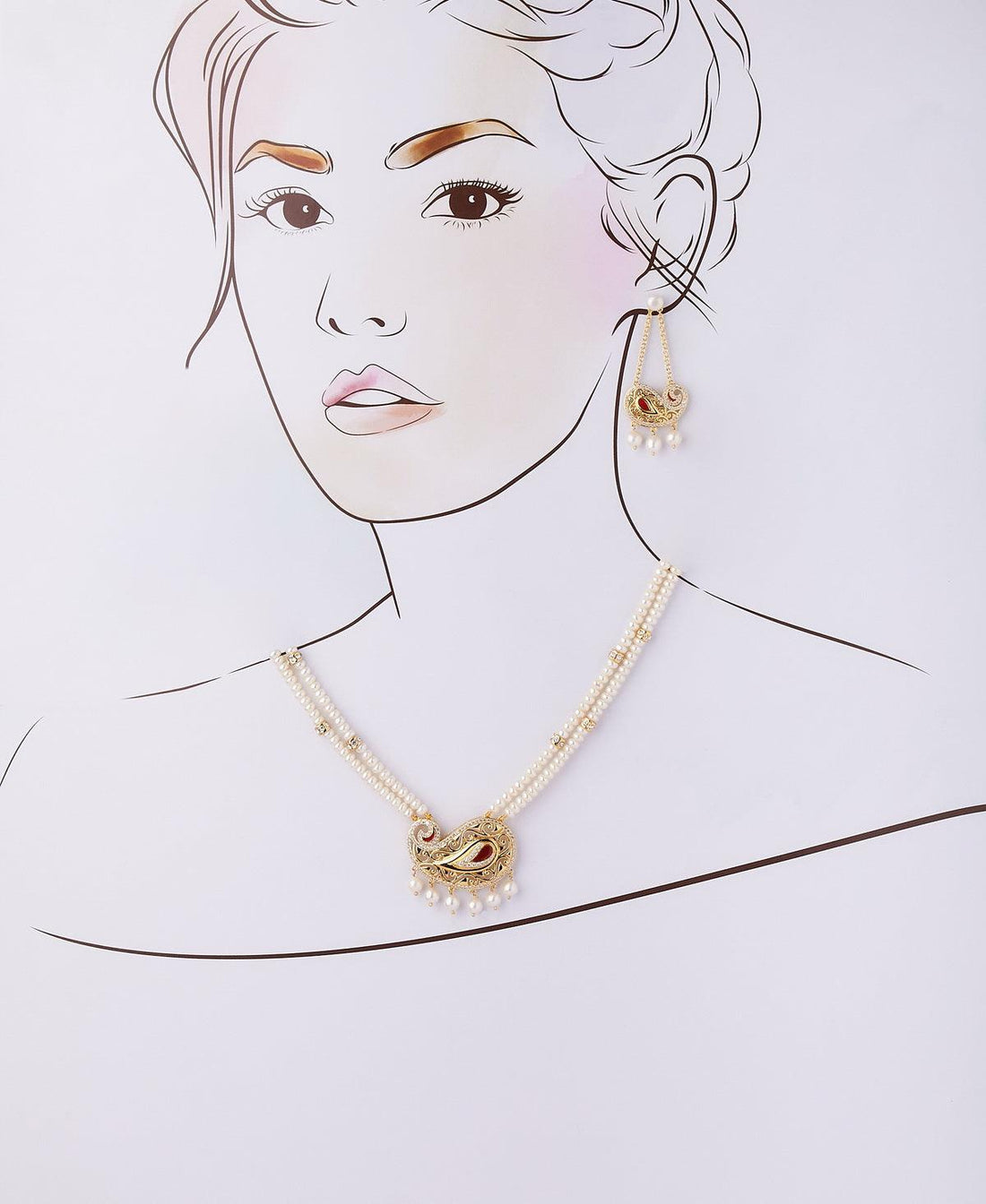 Beautiful Stone Studded Pearl Necklace Set - Chandrani Pearls