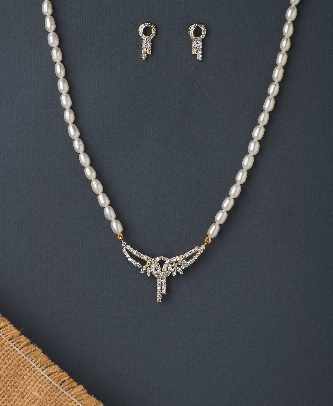 Beautiful Stone Studded Pearl Necklace Set - Chandrani Pearls