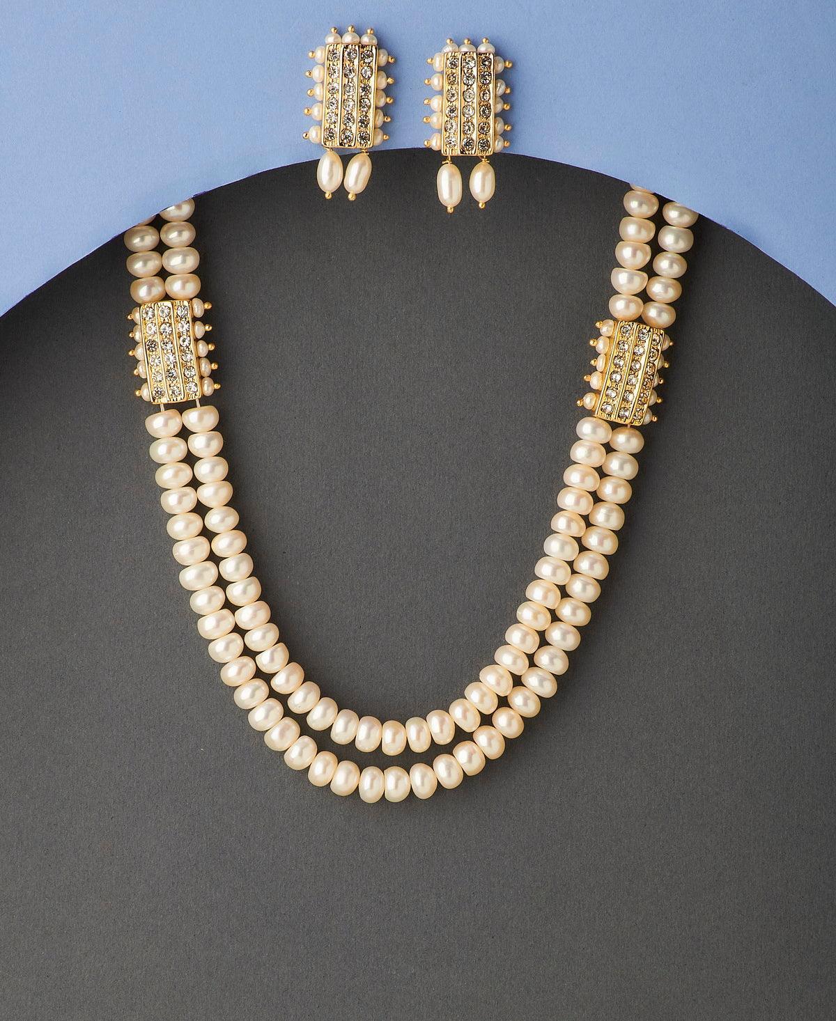 Beautiful Stone Studded Pearl Necklace Set - Chandrani Pearls