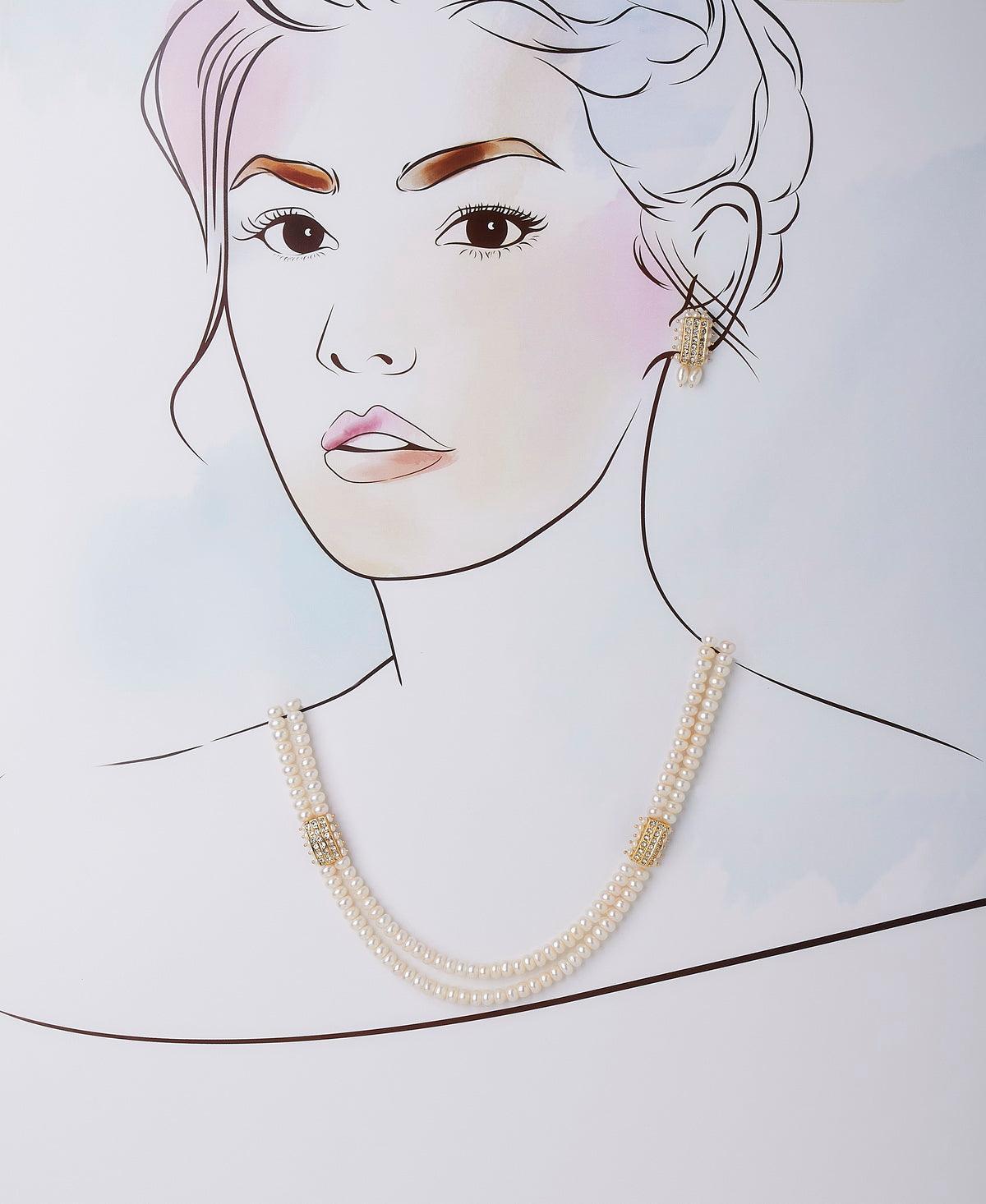 Beautiful Stone Studded Pearl Necklace Set - Chandrani Pearls