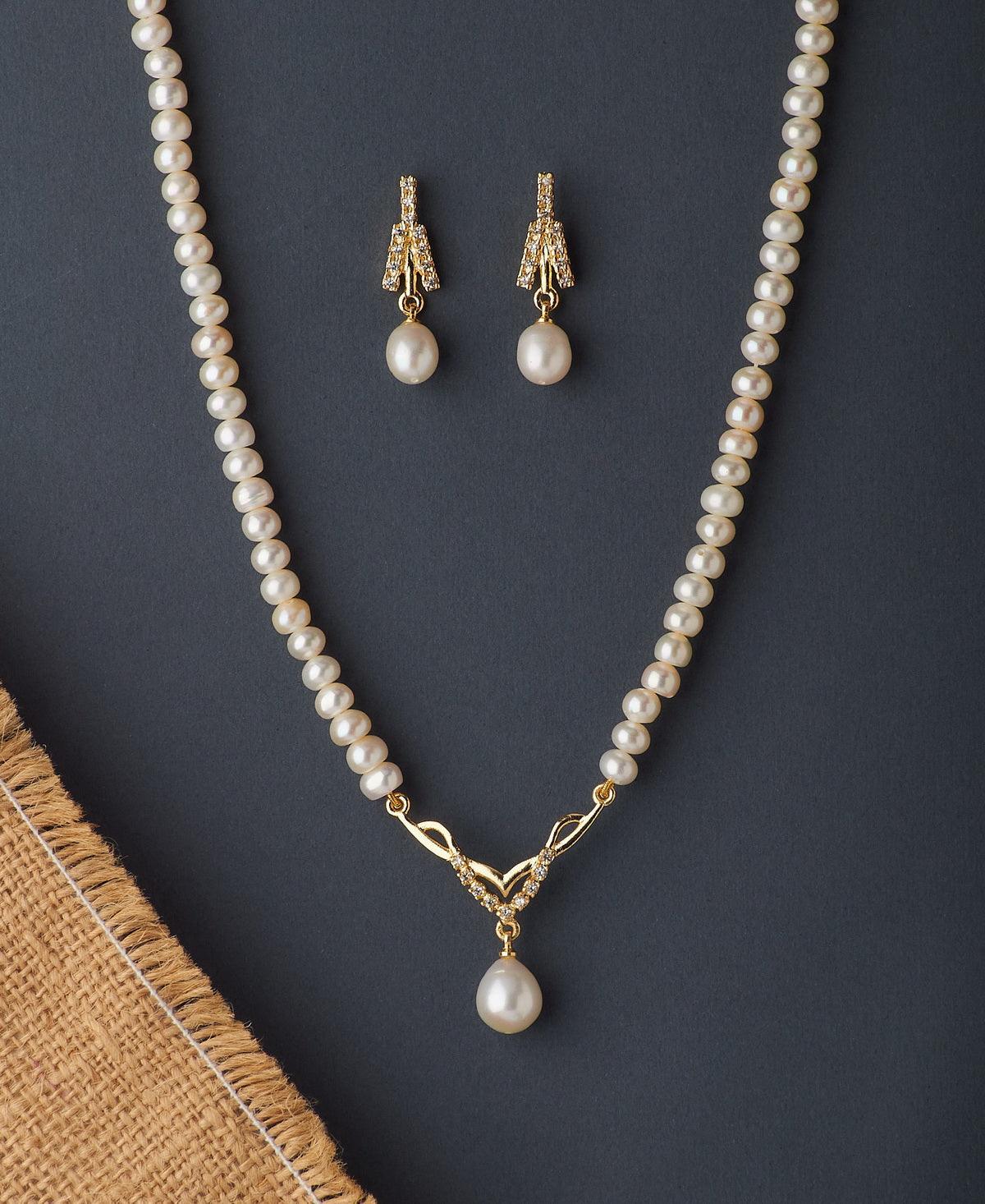Beautiful Stone Studded Pearl Necklace Set - Chandrani Pearls