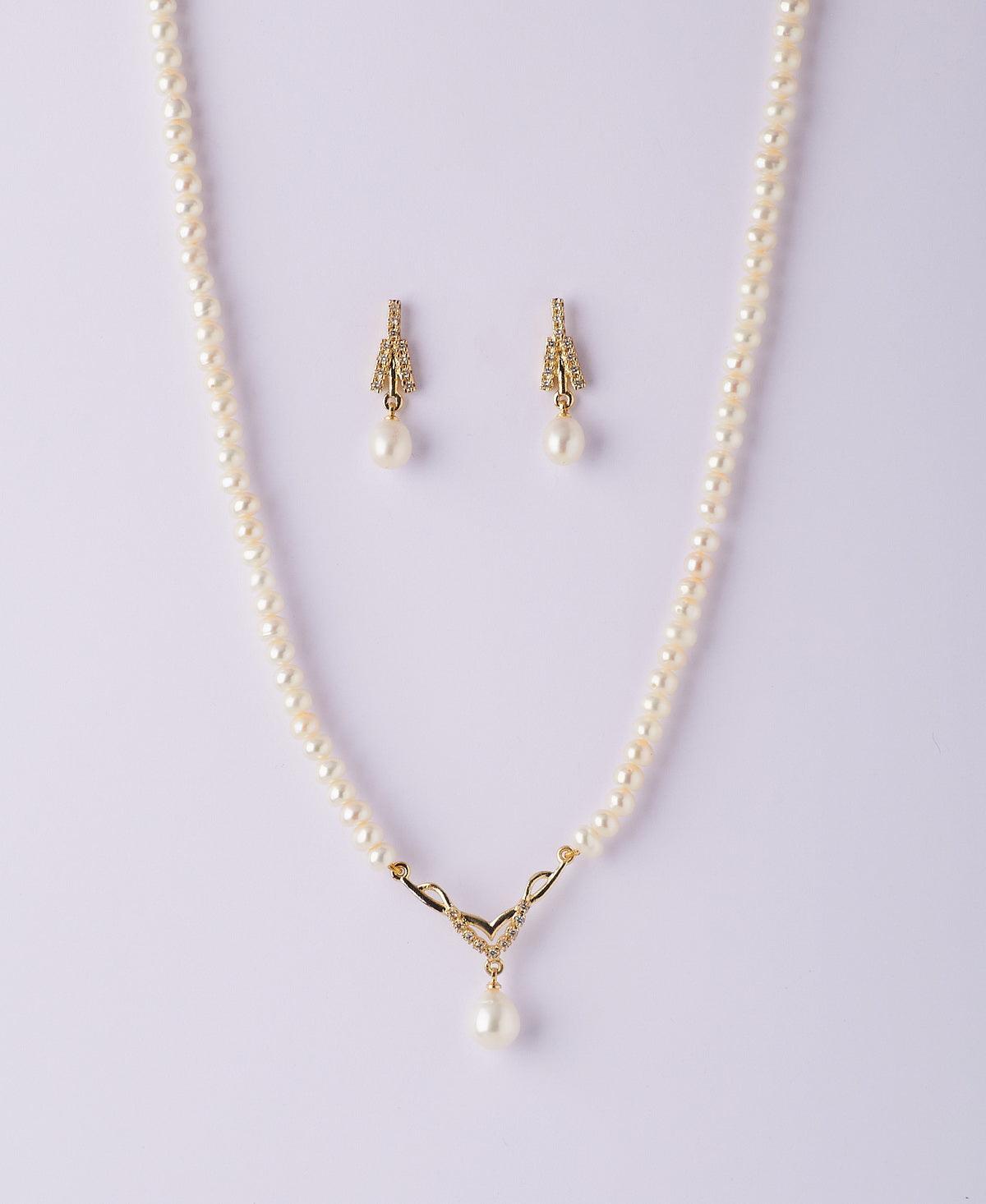 Beautiful Stone Studded Pearl Necklace Set - Chandrani Pearls