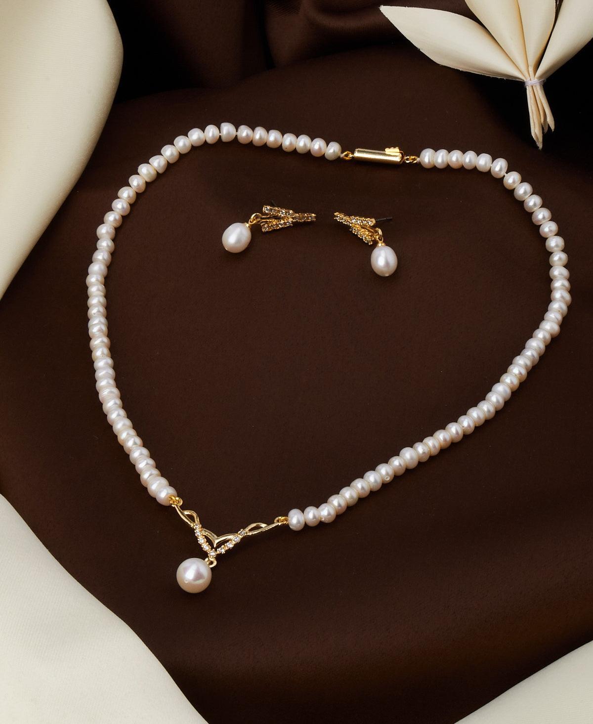 Beautiful Stone Studded Pearl Necklace Set - Chandrani Pearls