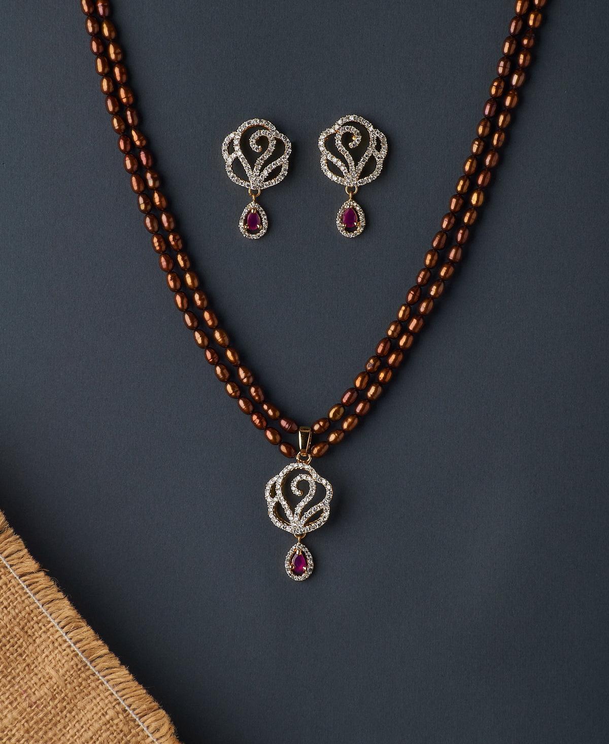 Beautiful Stone Studded Pearl Necklace Set - Chandrani Pearls
